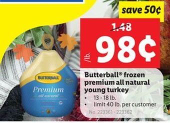 Lidl Butterball® frozen premium all natural young turkey offer