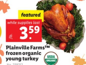 Lidl Plainville farms™ frozen organic young turkey offer