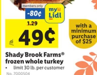 Lidl Shady brook farms® frozen whole turkey offer