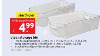 Lidl Clear storage bin offer