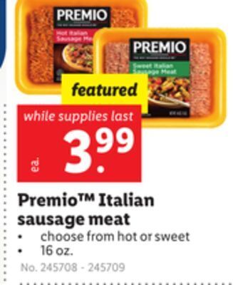 Lidl Premio™ italian sausage meat offer