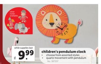 Lidl Children's pendulum clock offer