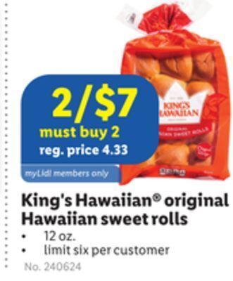 Lidl King's hawaiian® original hawaiian sweet rolls offer