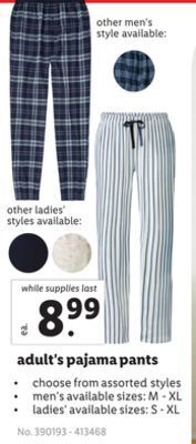 Lidl Adult's pajama pants offer