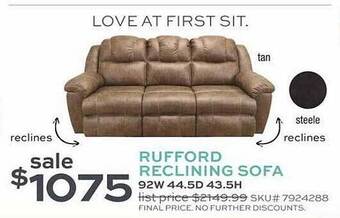 Slumberland Furniture Rufford reclining sofa offer