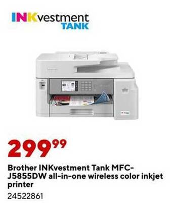 Staples Brother inkvestment tank mfc-j5855dw all-in-one wireless color inkjet printer offer