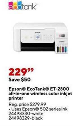 Staples Epson ecotank et-2800 all-in-one wireless color inkjet printer offer