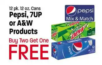 The Fresh Market Pepsi, 7 UP or A&W Products 12 pk. 12 oz. cans offer