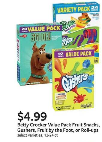 Fareway Betty Crocker Value Pack Fruit Snacks, Gushers, Fruit By The Foot, Or Roll-ups offer