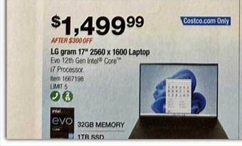 Costco Lg gram 17 offer
