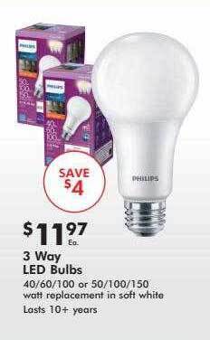 Valu Home Centers 3 way led bulbs philips offer