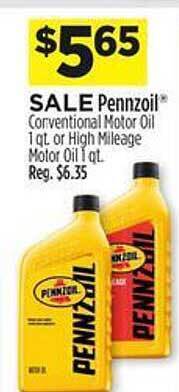 Dollar General Pennzoil conventional motor oil or high mileage motor oil offer