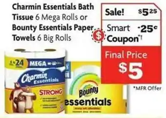 Family Dollar Charmin essentials bath tissue or bounty essentials paper towels offer