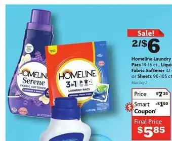 Family Dollar Homeline laundry pacs, liquid fabric softener or sheets offer