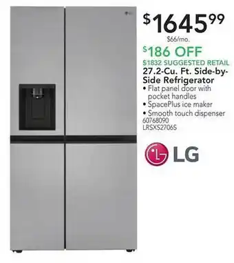 Nebraska Furniture Mart Lg 27.2-cu. ft. side-by-side refrigerator offer