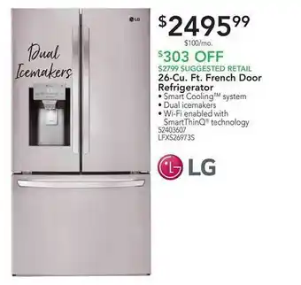 Nebraska Furniture Mart Lg 26-cu ft french door refrigerator offer