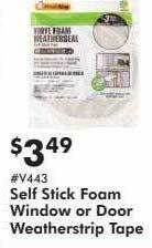 Valu Home Centers Self stick foam window or door weatherstrip tape offer