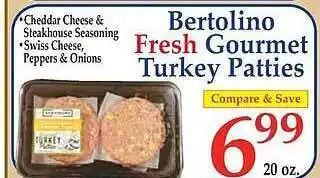 Market Basket Bertolino fresh gourmet turkey patties offer