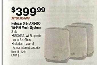 Costco Netgear orbi ax5400 wi-fi 6 mesh system offer