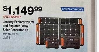 Costco Jackery explorer 290w and explorer 880w solar generator kit offer