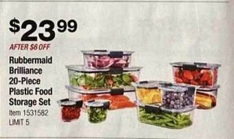 Costco Rubbermaid brilliance 20-piece plastic food storage set offer