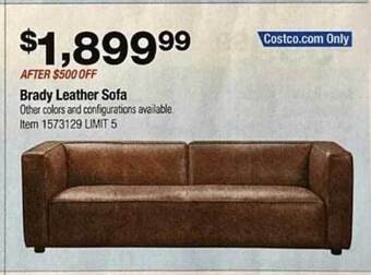 Costco Brady leather sofa offer