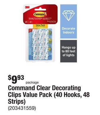The Home Depot Command clear decorating clips value pack (40 hooks, 48 strips) offer