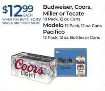 Rite Aid Budweiser coors miller or tecate modelo pacifico offer