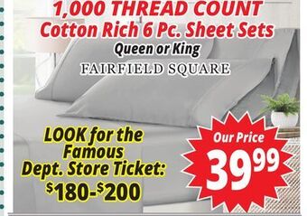 Ocean State Job Lot 1,000 thread count cotton rich 6 pc. sheet sets offer