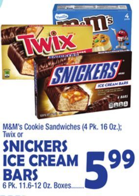 Bravo Supermarkets Snickers ice cream bars 6 pk. 11.6-12 oz. boxes offer