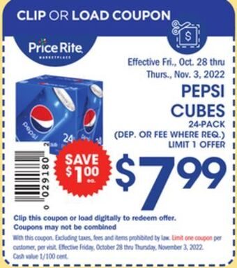 Price Rite Pepsi cubes offer