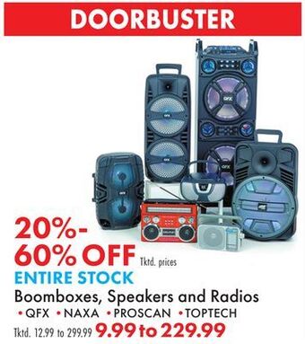 Boscov's Entire stock boomboxes, speakers and radios offer