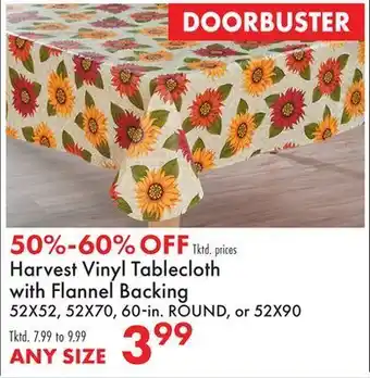 Boscov's Harvest vinyl tablecloth with flannel backing offer