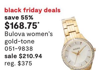 JC Penney Bulova women's gold-tone offer