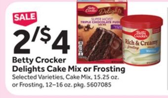 Stop&Shop Betty crocker delights cake mix or frosting offer