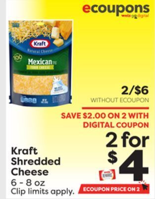 Weis Markets Kraft shredded cheese offer