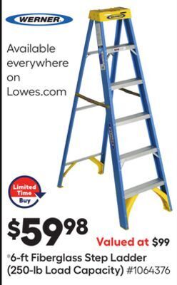 Lowe's 6-ft fiberglass step ladder (250 - lb load capacity) offer