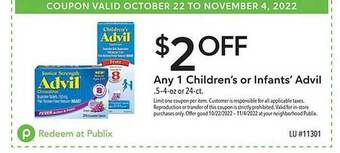 Publix Children's or infants' advil offer