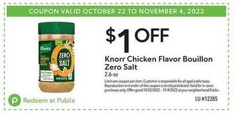 Publix Knorr chicken flavor bouillon zero salt offer