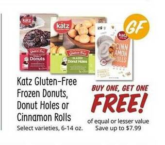 Sprouts Farmers Market Katz gluten-free frozen donuts, donut holes or cinnamon rolls offer