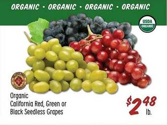 Sprouts Farmers Market Organic california red, green or black seedless grapes offer