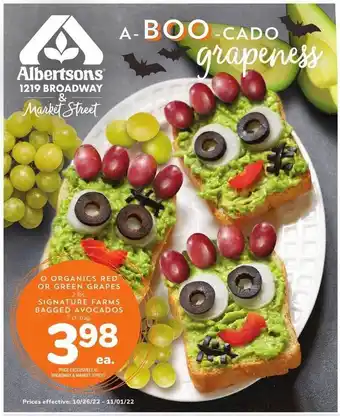 Albertsons O organics red, green grapes or signature farms bagged avocados offer