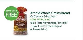 Publix Arnold whole grains bread offer