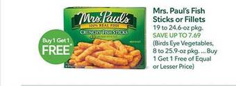 Publix Mrs. paul's fish sticks or fillets offer