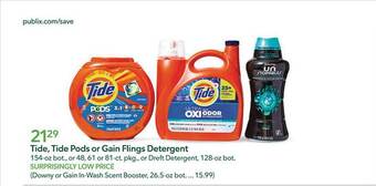 Publix Tide, tide pods or gain flings detergent offer