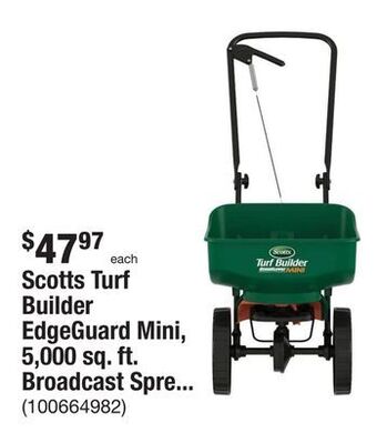 The Home Depot Scotts turf builder edgeguard mini, 5,000 sq. ft. broadcast spreader for seed, fertilizer, and ice melt offer