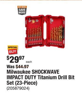 The Home Depot Milwaukee shockwave impact duty titanium drill bit set (23-piece) offer
