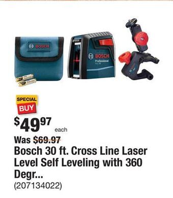 The Home Depot Bosch 30 ft. cross line laser level self leveling with 360 degree flexible mounting device and carrying pouch offer