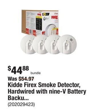 The Home Depot Kidde firex smoke detector, hardwired with nine-v battery backup & front-load battery door, smoke alarm, 4-pack offer