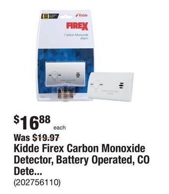The Home Depot Kidde firex carbon monoxide detector, battery operated, co detector offer